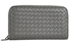 Bottega Veneta Intrecciato Long Wallet, Leather, Grey, BO6970090A, 3*